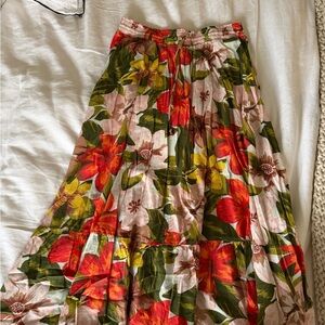 Aerie Hawaiian Floral Tiered Maxi Skirt - Red, Green, Yellow